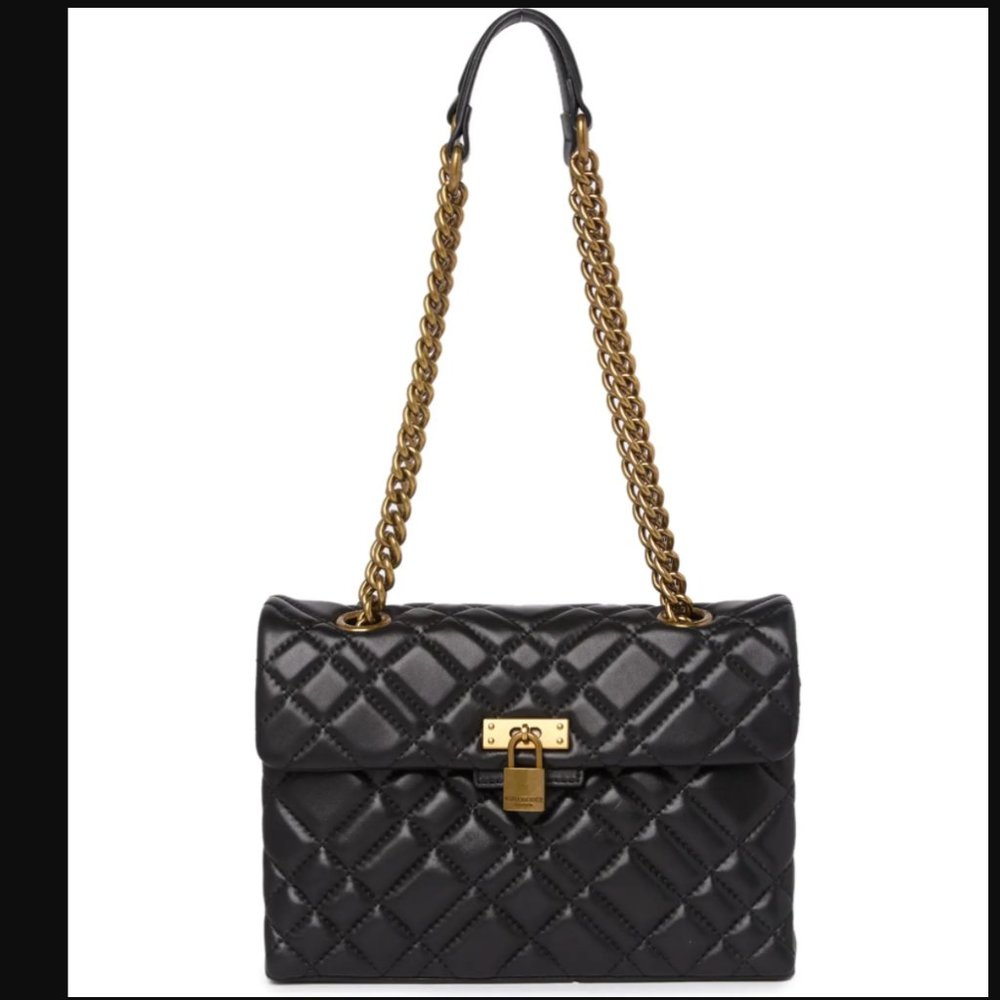 KURT GEIGER Quilted Lock Brixton Shoulder Bag Black Leather Magnetic closure